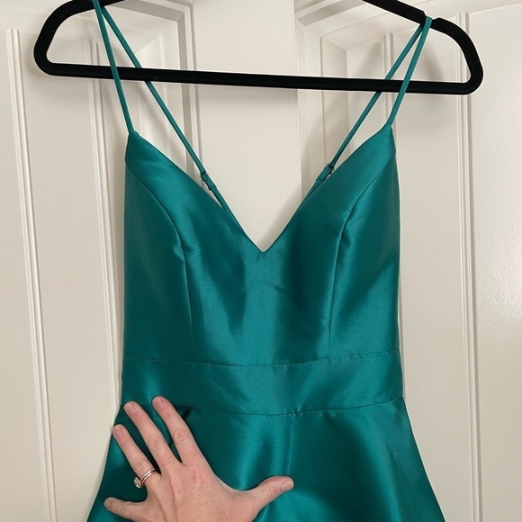 Rene the label green satin fit and flare cocktail prom formal dress size small - Picture 3 of 7